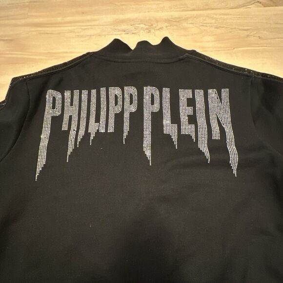 Philipp Plein Men XXL Track Jacket Mockneck Full Zip Crystal Spell out Black - Picture 1 of 14